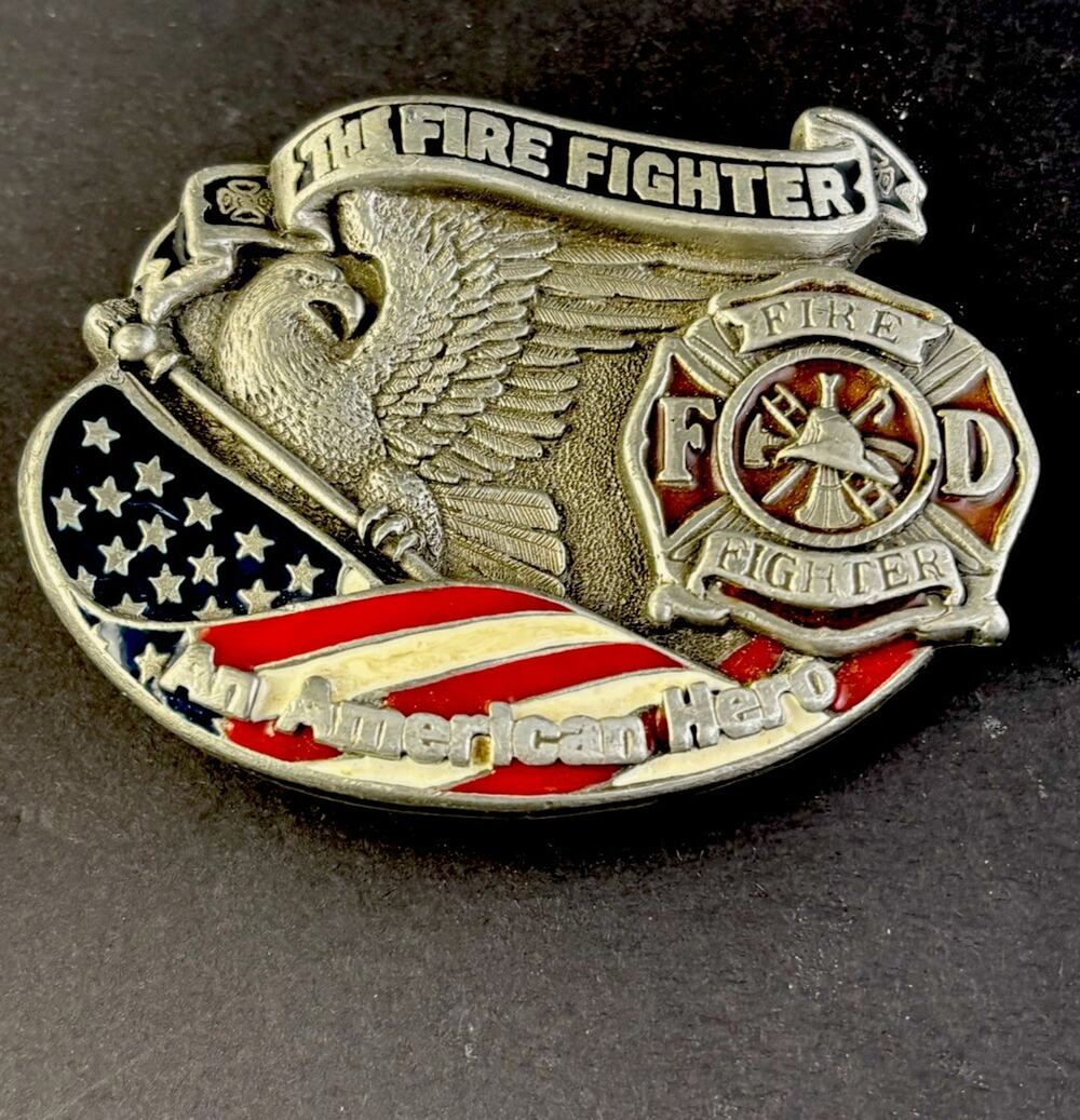 Vintage 1996 The Great American Buckle Co Pewter Firefighter Buckle - #4202 EUC